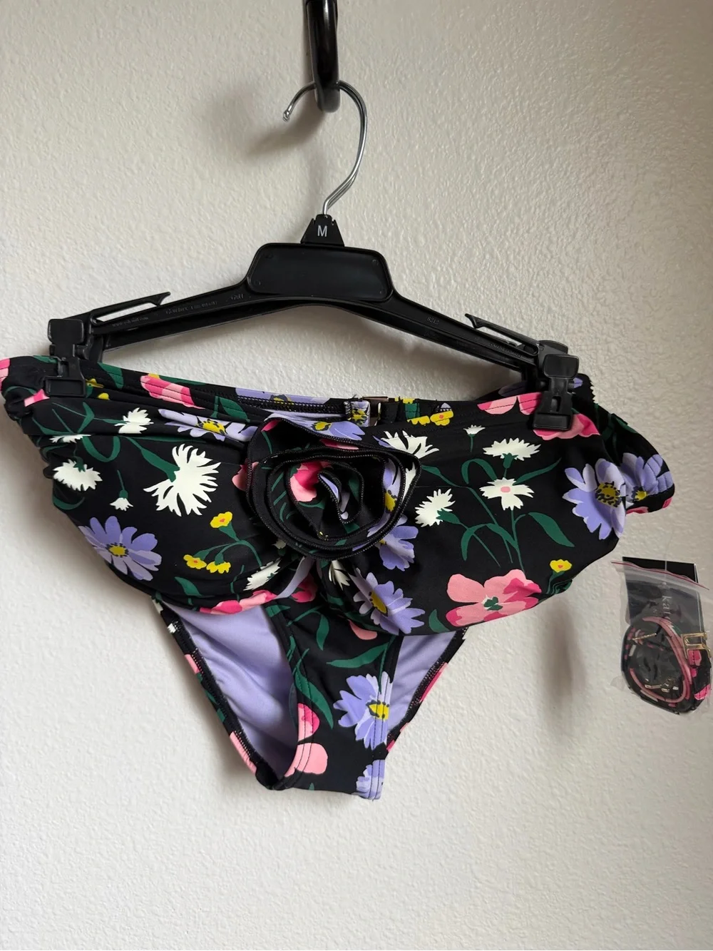 NWT KATE SPADE Rosette Trim Bandeau Bikini Top High Cut Bottoms Sz M